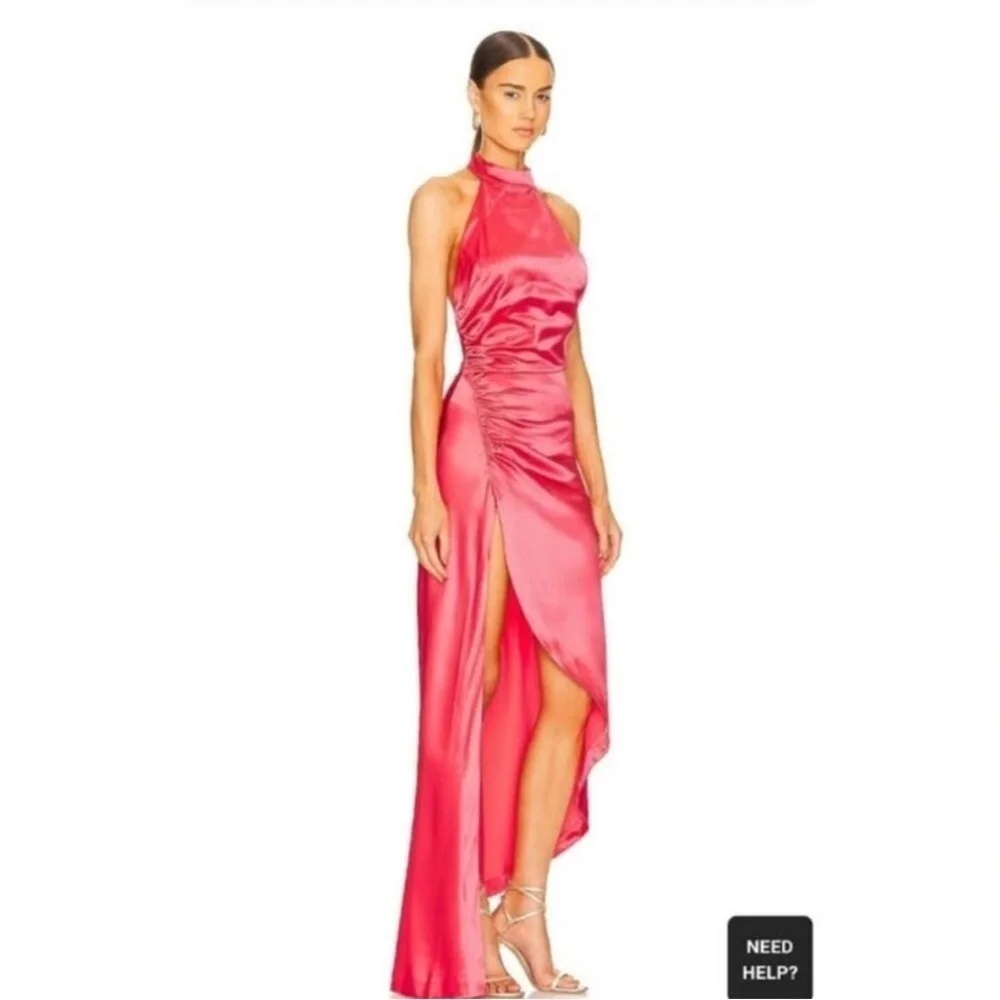 NWT Retrofete Dress Sabrina Cowl Halter Neck Open Back Maxi Gown in Satin Coral